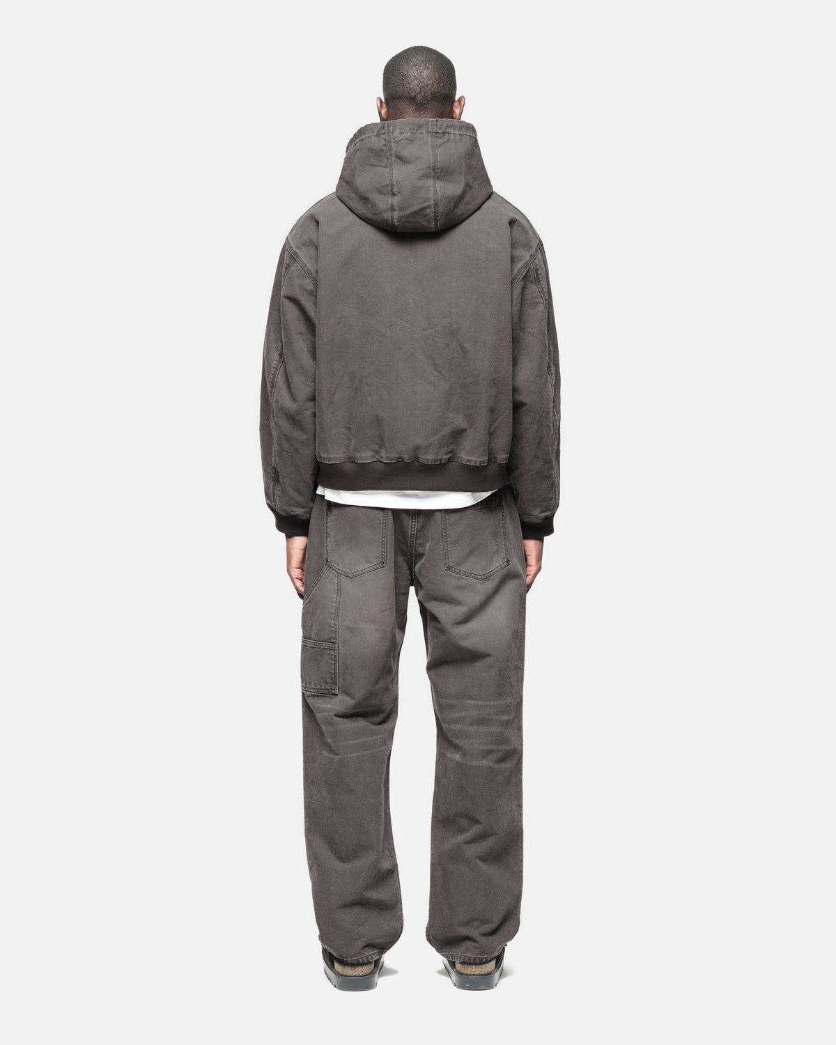 Hooded Workers Jacket in Washed Black, view 3