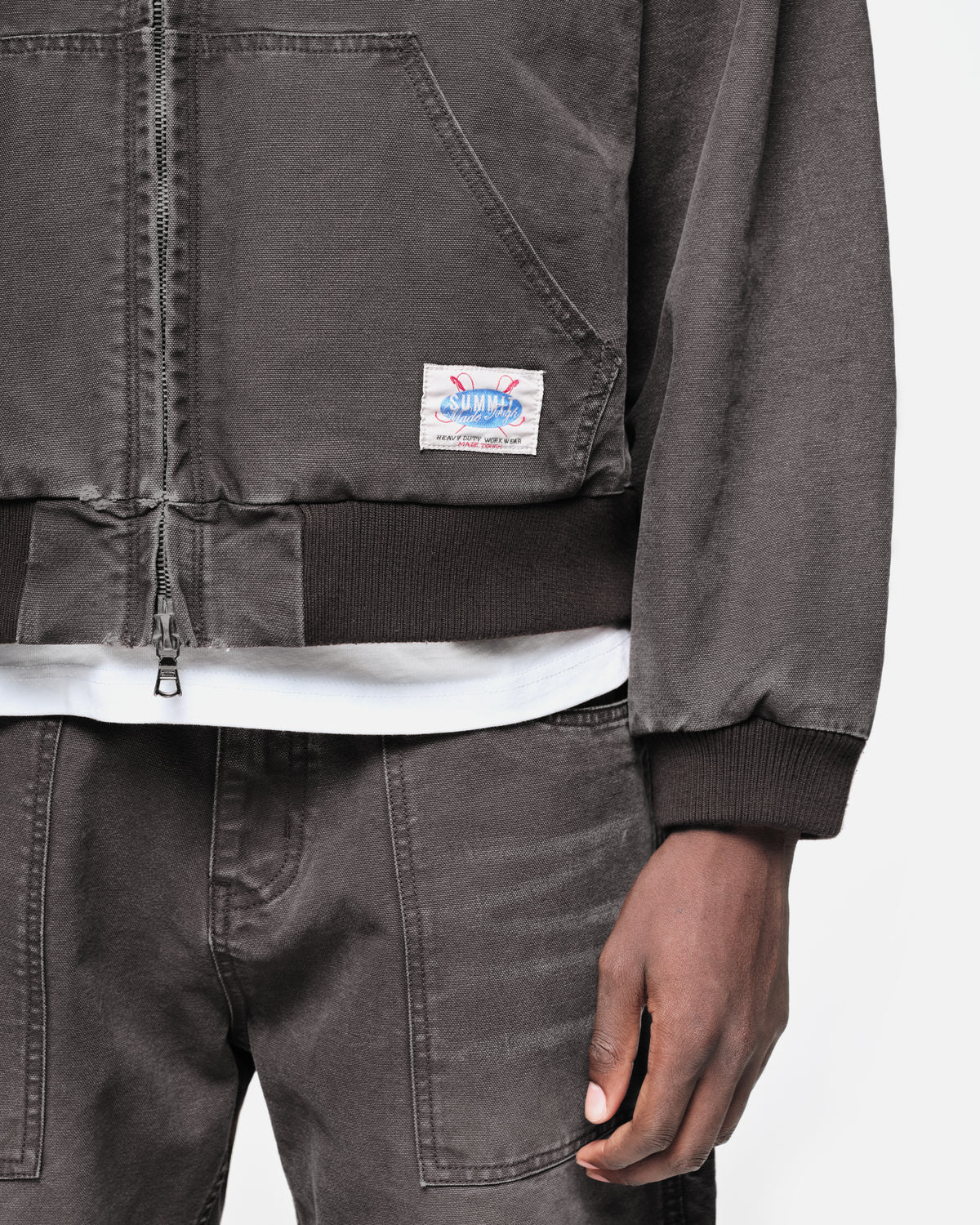 Hooded Workers Jacket in Washed Black, view 4