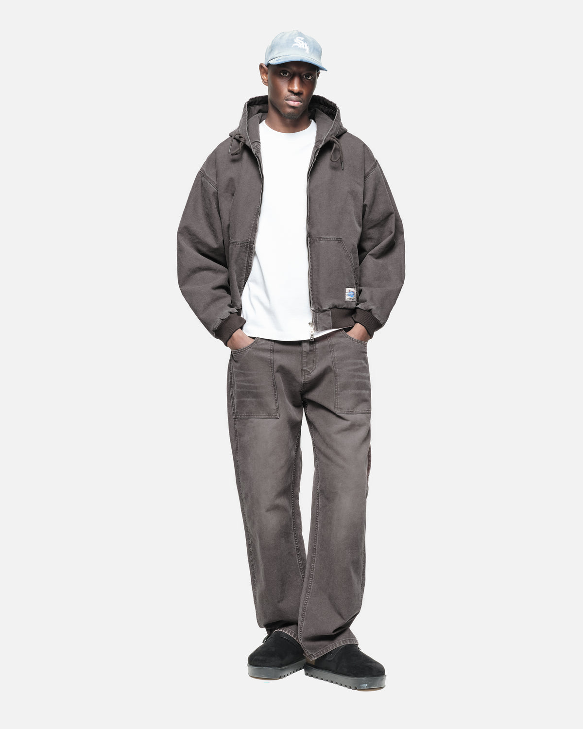 Hooded Workers Jacket in Washed Black, view 6