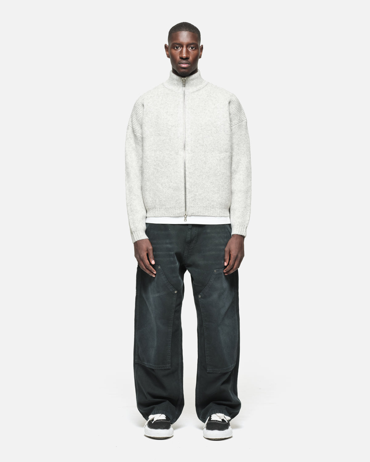 CHUNKY KNIT TRACK TOP - GREY
