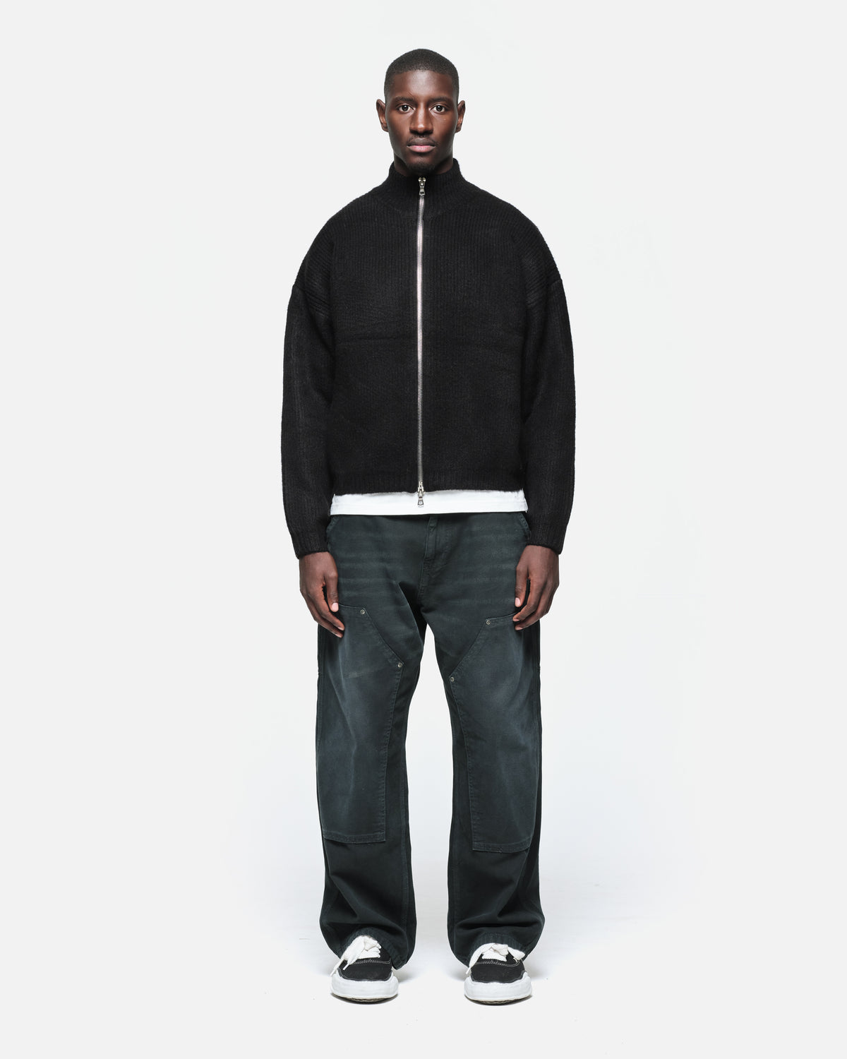 CHUNKY KNIT TRACK TOP - BLACK
