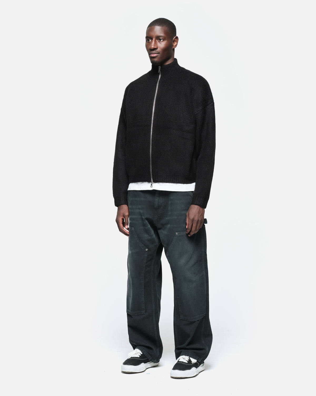 CHUNKY KNIT TRACK TOP - BLACK