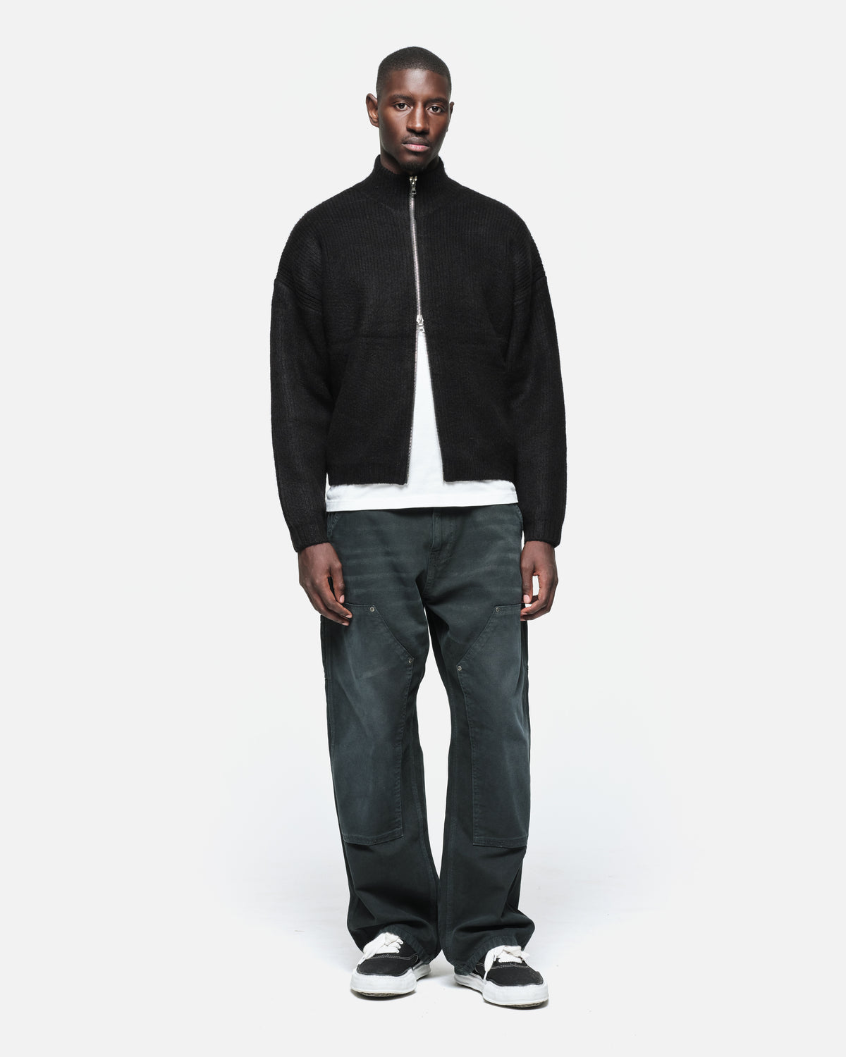Chunky Knit Track Top in Black, view 4