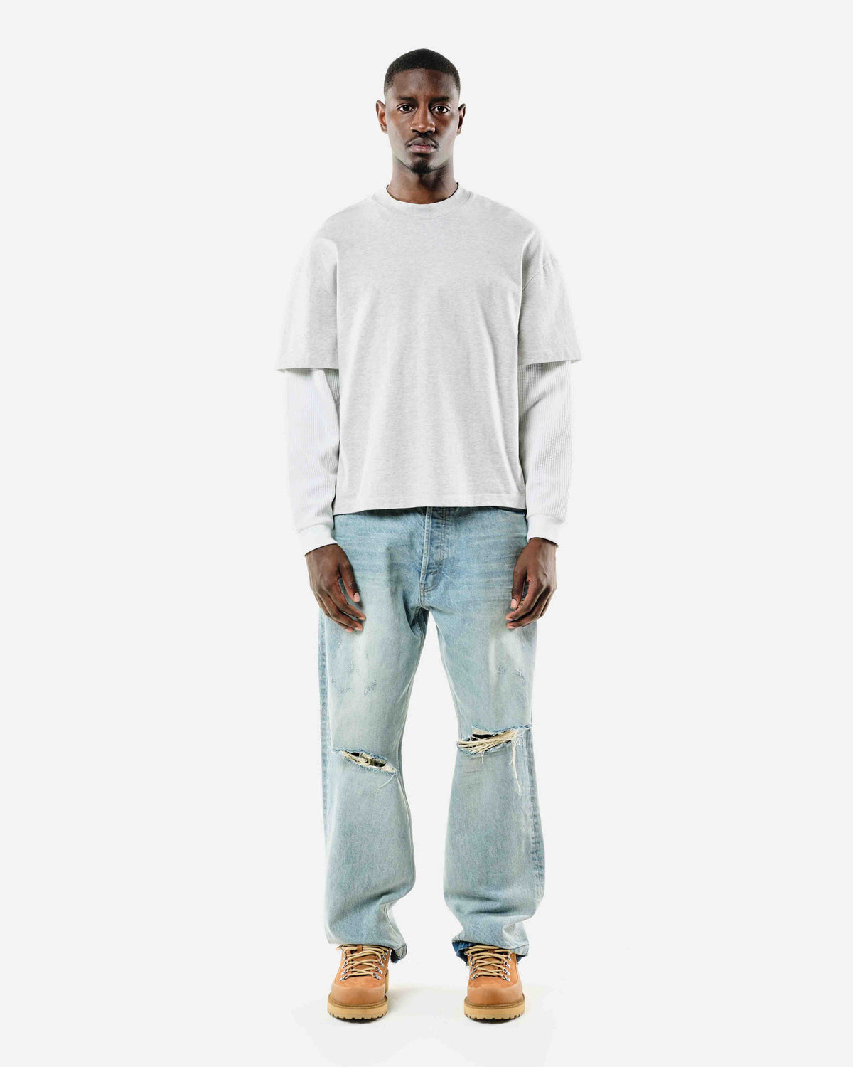 THERMAL LAYERED LONG SLEEVE T-SHIRT - MARL GREY