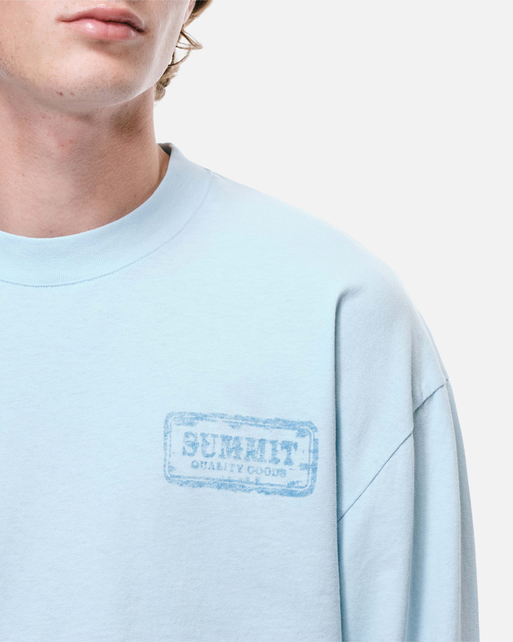 WATERCOLOUR PRINT LONG SLEEVE T-SHIRT - PALE BLUE from Summit Clothing UK