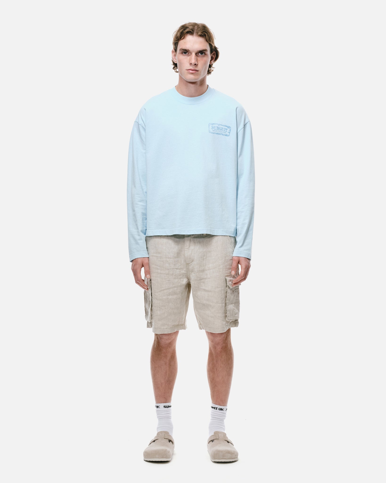 WATERCOLOUR PRINT LONG SLEEVE T-SHIRT - PALE BLUE from Summit Clothing UK