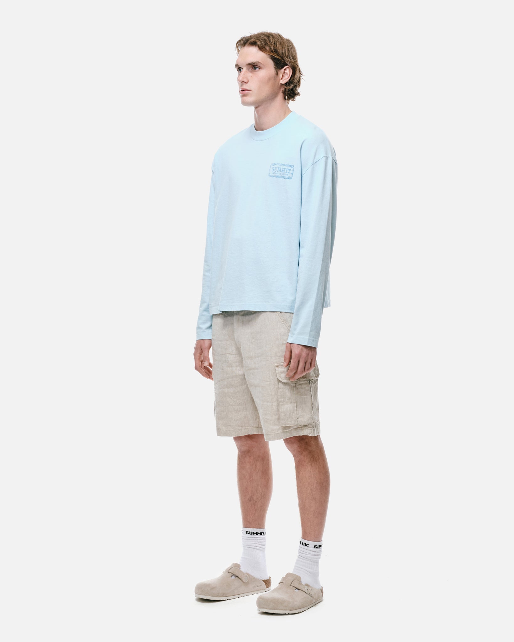WATERCOLOUR PRINT LONG SLEEVE T-SHIRT - PALE BLUE from Summit Clothing UK