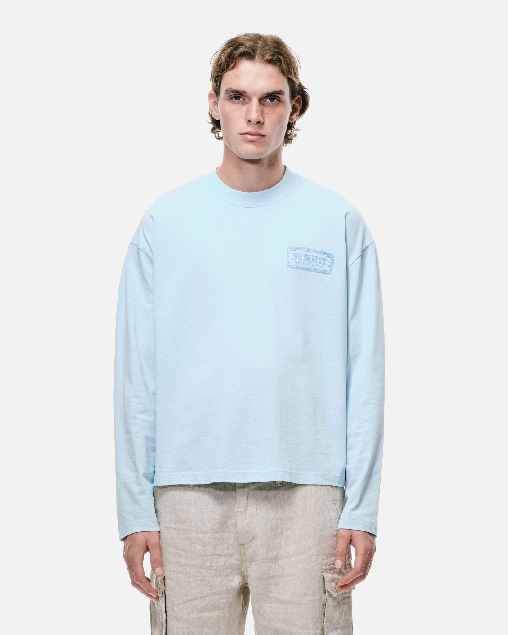 WATERCOLOUR PRINT LONG SLEEVE T-SHIRT - PALE BLUE from Summit Clothing UK