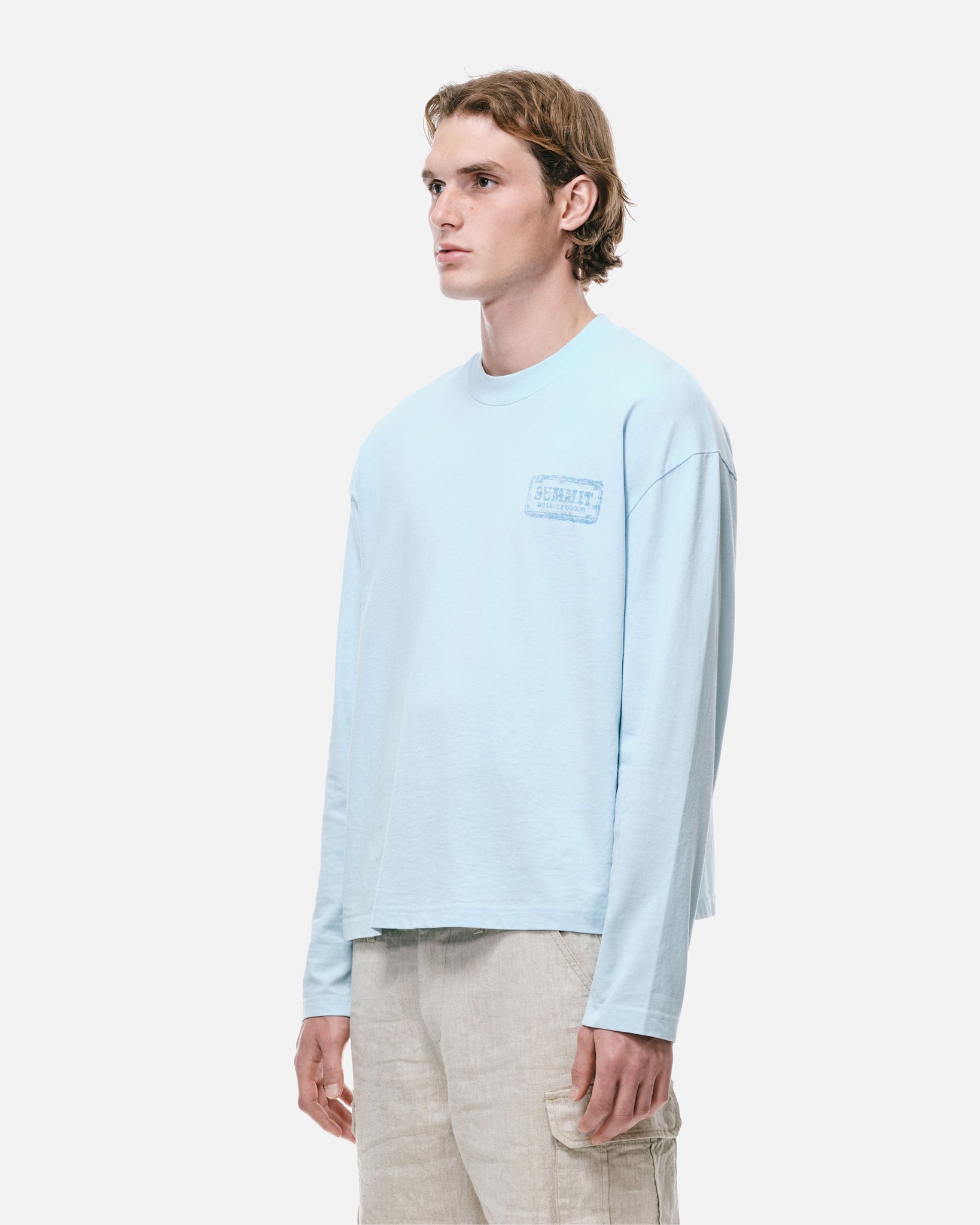 WATERCOLOUR PRINT LONG SLEEVE T-SHIRT - PALE BLUE from Summit Clothing UK