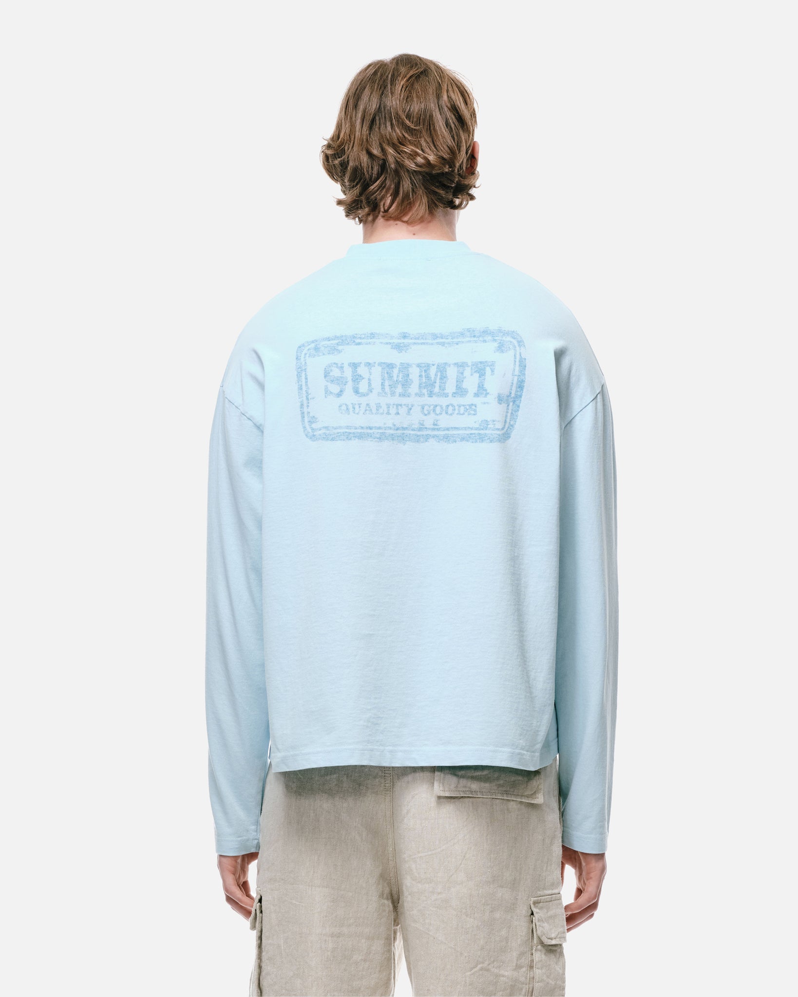 WATERCOLOUR PRINT LONG SLEEVE T-SHIRT - PALE BLUE from Summit Clothing UK
