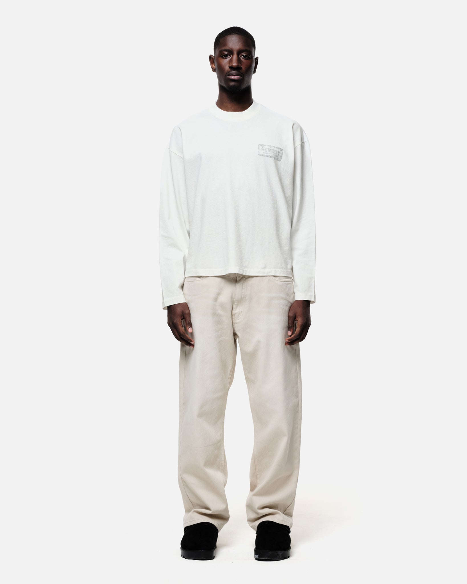 WATERCOLOUR PRINT LONG SLEEVE T-SHIRT - VINTAGE WHITE from Summit Clothing UK