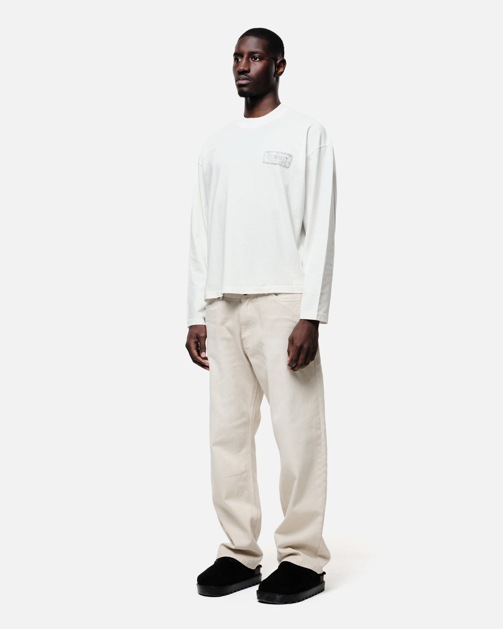 WATERCOLOUR PRINT LONG SLEEVE T-SHIRT - VINTAGE WHITE from Summit Clothing UK