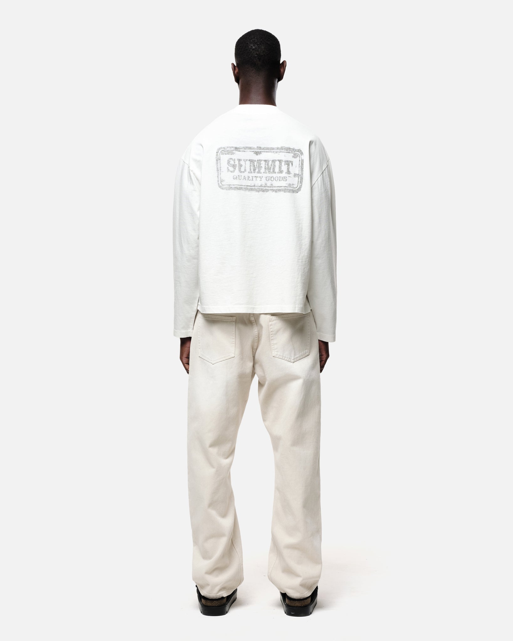 WATERCOLOUR PRINT LONG SLEEVE T-SHIRT - VINTAGE WHITE from Summit Clothing UK